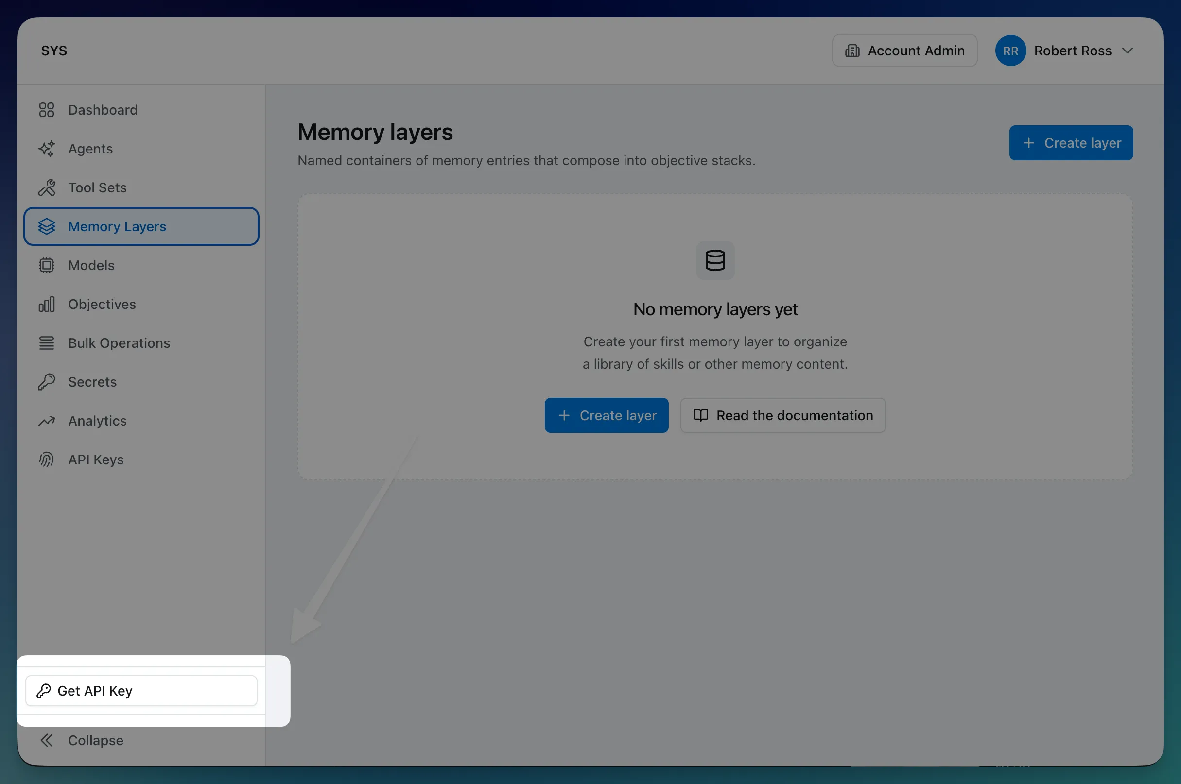 Account API Key in Dashboard